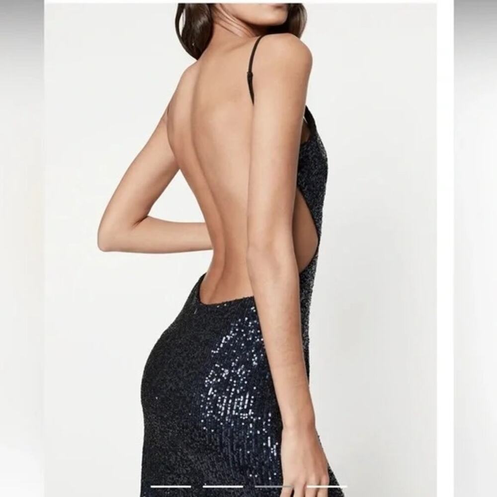 BARDOT NWT Knox Navy Sequined Midi Low Back Dress Size S - Picture 3 of 11